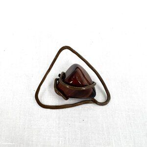 Vintage Triangle Metal Wrapped Brown Stone Necklace Pendant 2"